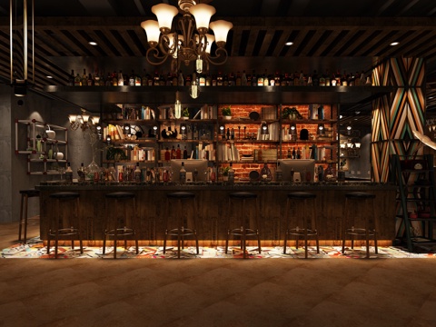  传统美式咖啡厅酒吧吧台3d模型 