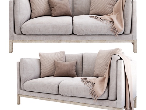  现代奶油风双人布艺休闲沙发3d模型 