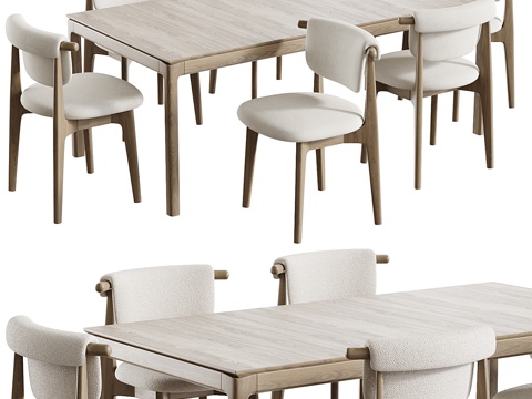  新中式实木餐桌椅组合3d模型 