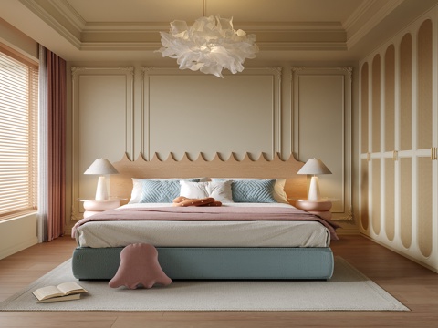 现代女孩房卧室 儿童房 儿童床su模型