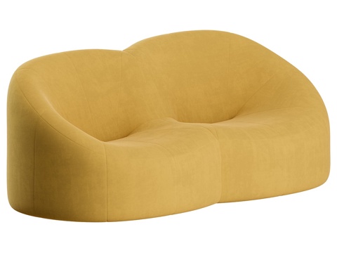  现代奶油风双人布艺休闲沙发3d模型 