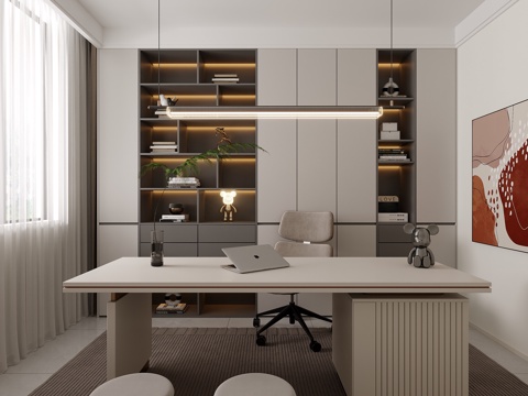  现代简约靠墙书柜书房书架收纳储物柜3d模型 