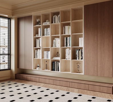  现代中古风书柜 储物柜su模型 