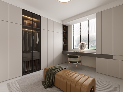  现代简约分段式转角衣柜卧室定制一体拐角衣帽间L型梳妆台衣橱3d模型 