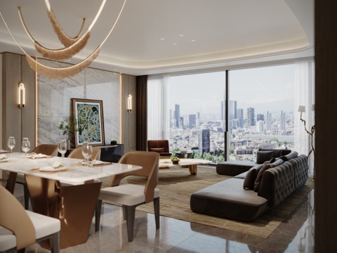  现代轻奢客餐厅3d模型 