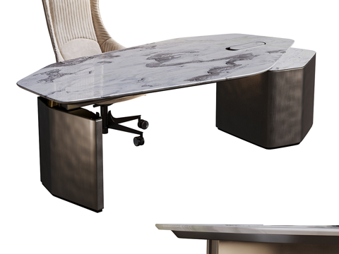  现代轻奢办公桌椅 书桌椅3d模型 