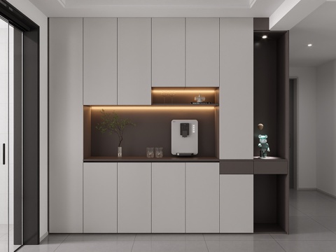  现代简约餐边柜靠墙一体储物柜客厅酒柜避梁茶水柜收纳3d模型 