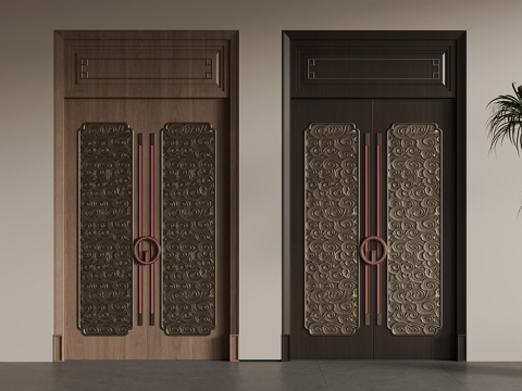  新中式双开门 入户门3d模型 