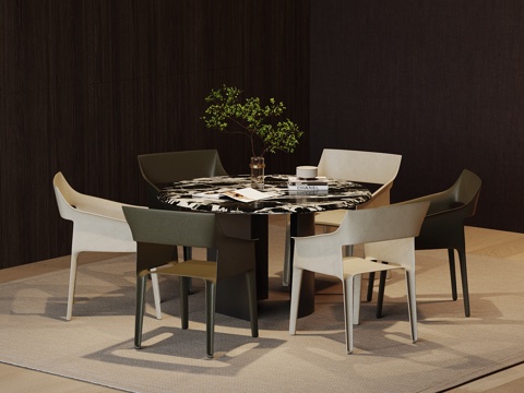  现代餐桌椅 圆桌3d模型 