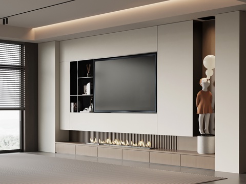  意式电视背景墙su模型 