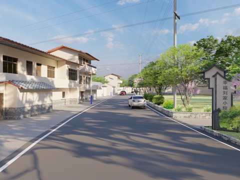 乡村公路沿线民房su模型