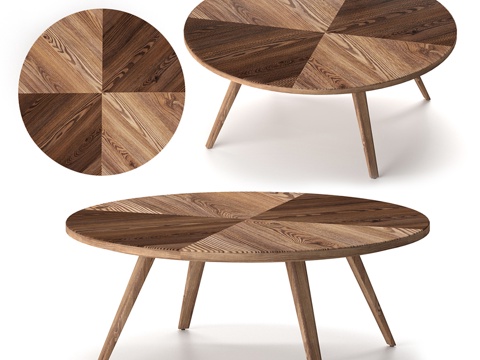  现代北欧实木圆茶几3d模型 