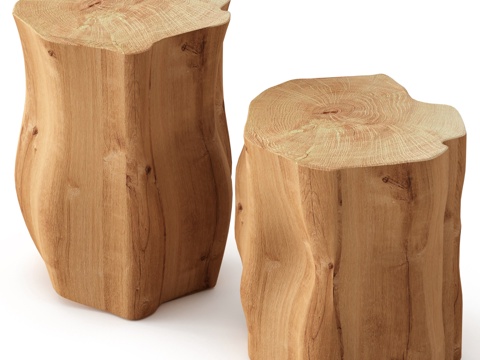  新中式侘寂实木边几 木桩3d模型 