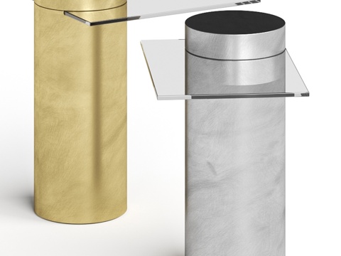  现代极简金属玻璃边几3d模型 