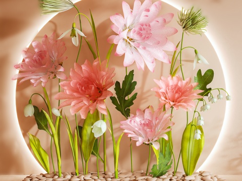  美陈 花艺装置 艺术装置 摆件 纸艺大花3d模型 