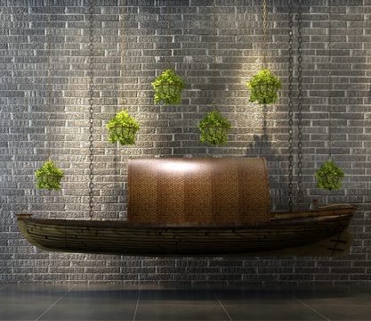  工业风吊灯船摆件组合3d模型 