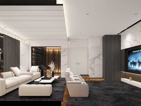  现代家庭影音室观影室家庭影院家庭娱乐酒窖酒柜地下室3d模型 