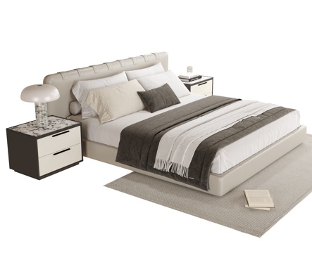  现代双人床 床头柜3d模型 