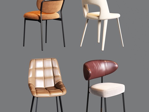  奶油风现代餐椅 皮质单椅 写字椅3d模型 