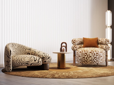  中古风休闲椅边几3d模型 