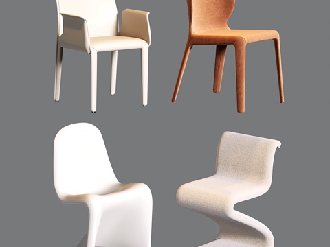 奶油风现代餐椅 皮质单椅su模型