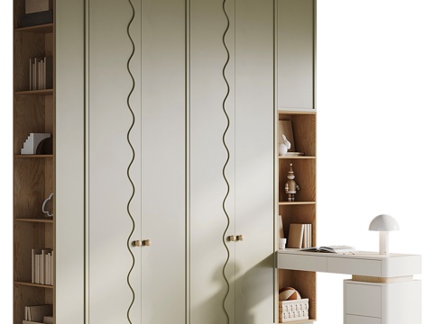  现代奶油风儿童衣柜3d模型 