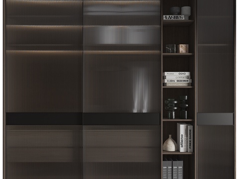  现代极简玻璃移门衣柜3d模型 