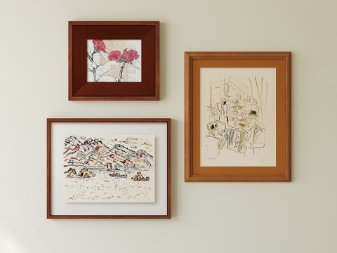  现代中古挂画组合3d模型 