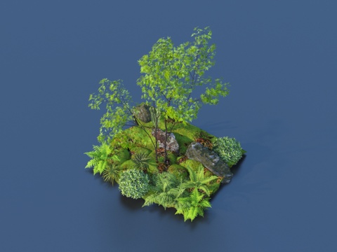  植物 石头灌木草地3d模型 