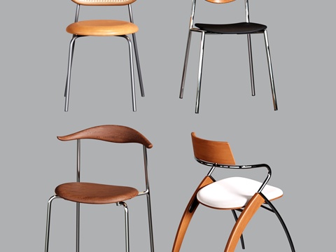  中古餐椅 复古羊角椅 不锈钢单椅 藤编餐椅 飞鸟餐椅su模型 