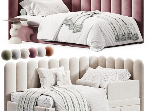  现代奶油风儿童布艺沙发床3d模型 