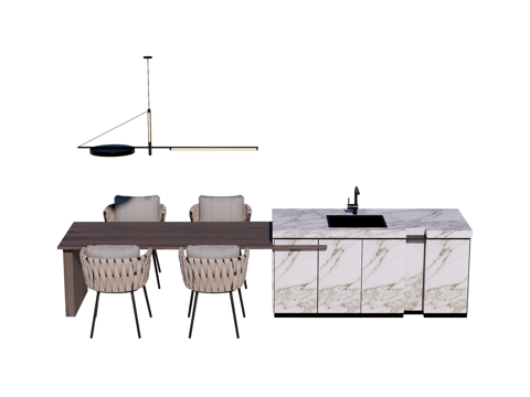  岛台中岛 岛台餐桌 中岛餐桌su模型 