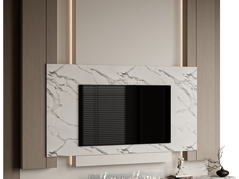  现代极简电视背景墙3d模型 