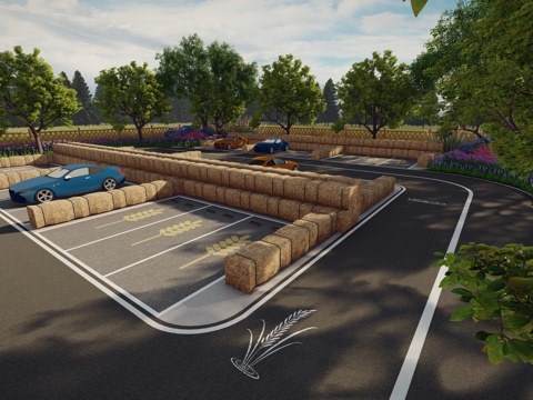 现代户外农耕田园生态停车场农田趣味创意彩色农家图标涂鸦个性田su模型