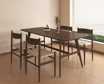 现代北欧餐桌椅 实木餐桌椅su模型