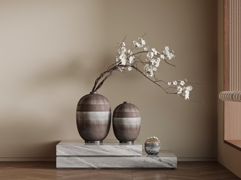  新中式花瓶 枯枝摆件3d模型 