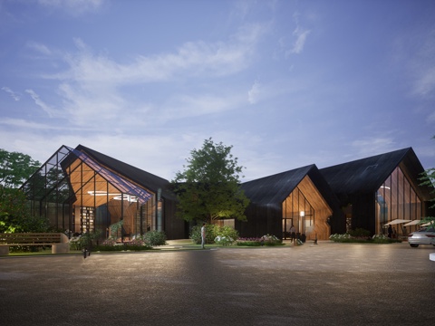 现代游客中心  游客驿站建筑su模型