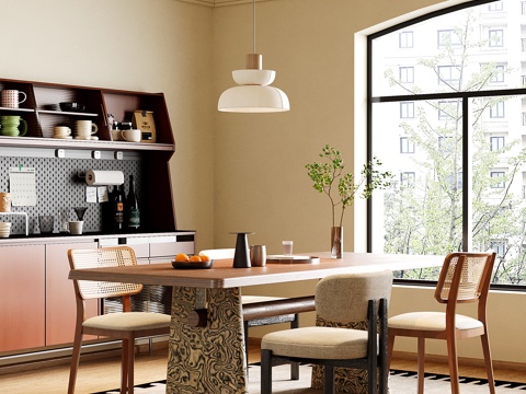  中古复古餐厅 餐桌椅 餐边柜3d模型 