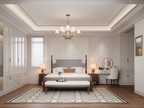  美式主卧室3d模型 