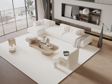  现代侘寂风沙发茶几组合 休闲椅 组合沙发3d模型 