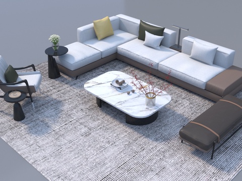  现代沙发茶几组合3d模型 