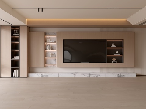 现代客厅 奶油客厅 电视背景墙 客厅背景 奶油风背景墙su模型