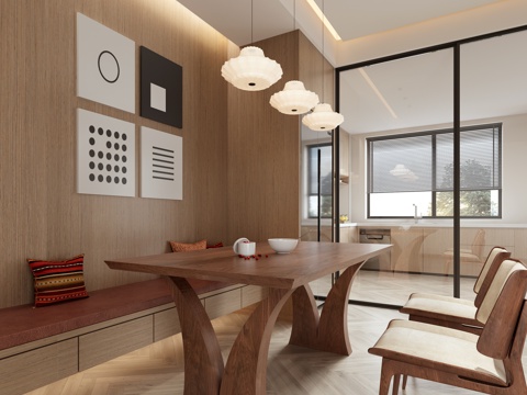  现代卡座餐厅3d模型 