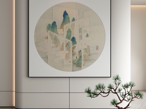  新中式侘寂挂画 油画3d模型 