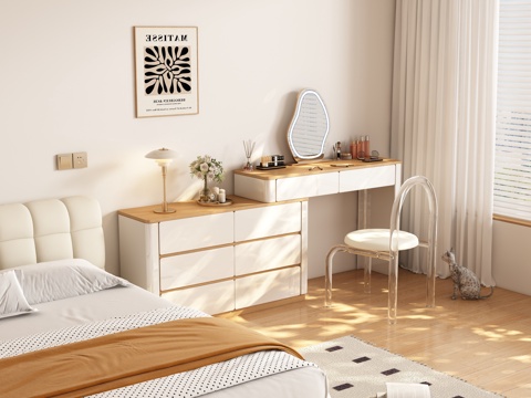  现代奶油风梳妆台卧室3d模型 