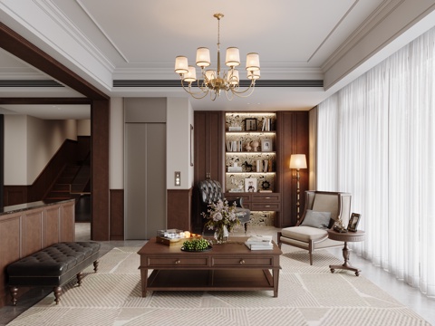 美式客厅su模型