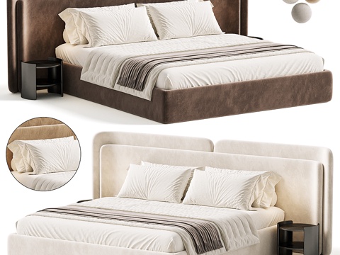  现代奶油风布艺双人床3d模型 