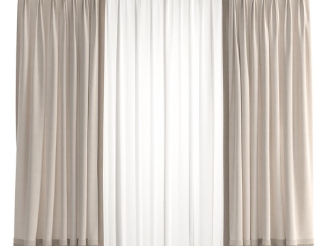  现代侘寂罗马杆流苏窗帘3d模型 