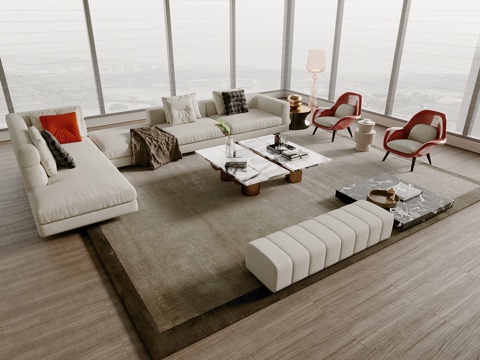  现代沙发茶几组合3d模型 