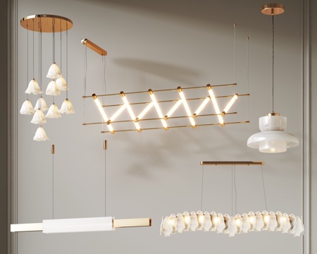  现代艺术吊灯组合 餐厅吊灯 装饰吊灯 长条吊灯 金属吊灯3d模型 